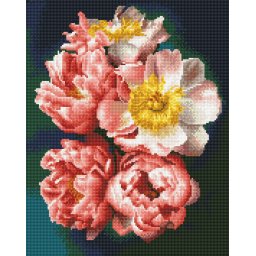 Set goblen cu diamante, cu sasiu, Bujori, 40x50 cm