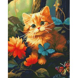 Set goblen cu diamante, cu sasiu, Pisoi in padure, 40x50 cm