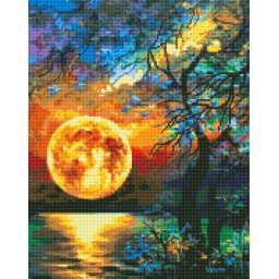 Set goblen cu diamante, cu sasiu, Luna plina, 40x50 cm
