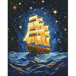 Set goblen cu diamante, cu sasiu, Corabie cu vele, 40x50 cm