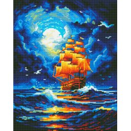 Set goblen cu diamante, cu sasiu, Vapor in miez de noapte, 40x50 cm