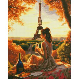 Set goblen cu diamante, cu sasiu, Fata in Paris, 40x50 cm