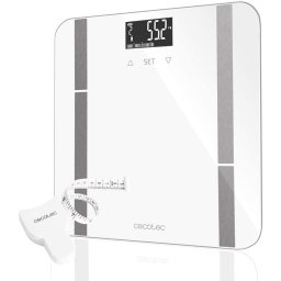 Cantar corporal Cecotec 9400, 180 kg, 10 parametri de masurare, BMI, Memorare 10 utilizatori, Display LCD, Sticla securizata, Alb