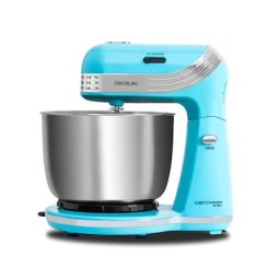 Mixer cu bol Cecotec Cecomixer Easy 4041, 250 W, Bol inox 3 l, 6 viteze, Tel, carlige, paleta incluse, Albastru Inox