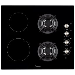 Plita incorporabila STARCREST SEH-GT7040, Mixta, 2 zone gaz, 2 zone vitroceramice, Aprindere electrica, Sticla neagra