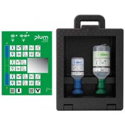 Statie pentru clatirea ochilor iBox 2, cu solutie 200 ml pH Neutru 4.9 fosfat si 500 ml 0.9 clorura de sodiu, Plum
