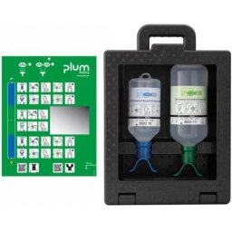 Statie pentru clatirea ochilor iBox 2, cu solutie 500 ml pH Neutru 4.9 fosfat, Duo si 1000 ml 0.9 clorura de sodiu, Duo, Plum