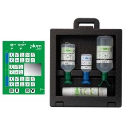Statie pentru clatirea ochilor iBox 3, 200 ml pH Neutru 4.9 fosfat, 500 si 1000 ml 0.9 clorura de sodiu si spray 250 ml 0.9 solutie salina sterila, Plum