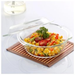 Vas sticla termorezistenta rotund 2 l cu capac 0.9 l