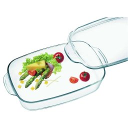 Vas sticla termorezistenta rectangular 3.2 l cu capac 2.3 l