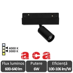 ACA Proiector șina magnetică HUBE MINI 6W 3000/4000K Alb sau Negru