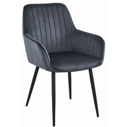 Scaun stil fotoliu bucatarie/living, Artool, Solden, catifea gri inchis, picioare metal negru, 55x45.5x83.5 cm