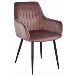 Scaun stil fotoliu bucatarie/living, Artool, Solden, catifea roz, picioare metal negru, 55x45.5x83.5 cm
