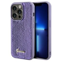 Husa Guess Sequin Script Metal case for iPhone 14 Pro - purple