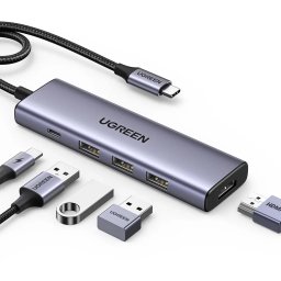 Multifunctional HUB 5in1 USB-C - HDMI 1.4 / 3 x USB-A / USB-C PD 100W CM511 - gray