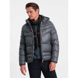 Ombre Heavily insulated quilted men's jacket with detachable hood - graphite