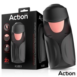 Action Kubex Masturbator with Licking Tongue, Pulsation & Vibration Black