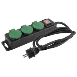 Prelungitor exterior 3 m, 3 prize cu capac, intrerupator, 16 A, IP44, Strend Pro