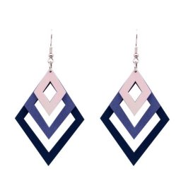 Cercei cu forma geometrica din lemn, 3 romburi, Mov, 11 x 6 cm