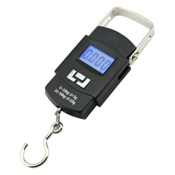 Cantar Electronic, Portabil, cu carlig de buzunar, Greutate maxima 50kg, Functie HOLD si masurare temperatura ambientala, Negru