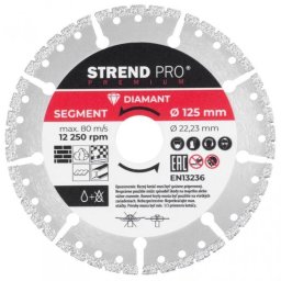 Disc diamantat segmentat, universal, vacuum brazed, taiere umeda si uscata, 125 mm, Strend Pro Premium