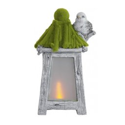 Decoratiune gradina, ceramica, lampa solara, felinar cu pasare, 26x20x45 cm