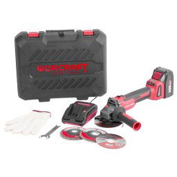 Polizor unghiular, flex, cu acumulator 4 Ah, incarcator 20 V Li-ion, geanta, 4 discuri, manusi, 115 mm, Worcraft