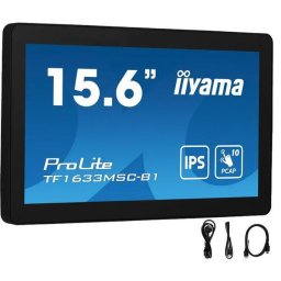 Monitor IPS LED Iiyama ProLite 15.6" TF1633MSC-B1, Full HD (1920 x 1080), HDMI, DisplayPort, Boxe, Touchscreen, Negru