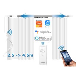 Set complet sina draperii inteligente smart extensibila 2.5-4.5m Silent Track, draperii electrice, motor inteligent smart MP82 WiFi, control din app mobila Tuya, draperie electrica, control telecomanda BT, RAEX25-45-2