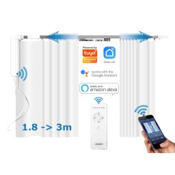 Set complet sina draperii inteligente smart extensibila 1.8-3m Silent Track, draperii electrice, motor inteligent smart MP82 WiFi, draperie electrica, control din app mobila Tuya, control telecomanda BT, RAEX18-3