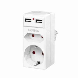 PRIZA LOGILINK- Schuko x 1- Euro Socket x 1- USB x 2 5 V/2.1 A- max. 10.5 W- 230 V/16 A- 50 Hz- max. 3680 W- IP20- LED activate-