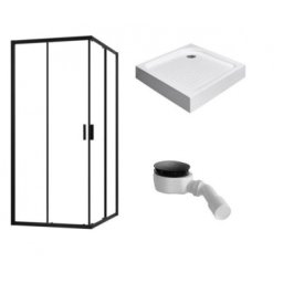 Set cabina dus patrata complet echipata Radaway Alienta C 90x90cm, negru mat