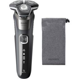 Aparat de barbierit Philips Shaver Seria 5000 S5887/10, barbierit umed/uscat, tehnologie SkinIQ, fara fir, capete flexibile 360°, display LED, senzor Power Adapt, lame auto-ascutire, lama de tuns integrata, 60 min, husa, Gri