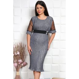 Rochie cu insertii plisat Gliter Argintiu