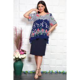 Rochie Eleganta Viena cu imprimeu Floral Bleumarin