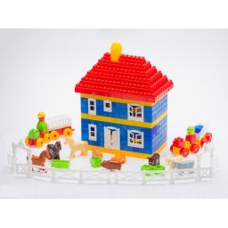 Set 292 piese, cuburi de constructie din plastic pentru copii, Ferma, 24 x 66 cm