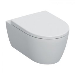 Set vas wc suspendat Geberit iCon Round Rimfree cu capac inchidere lenta, alb