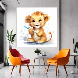 Tablou Canvas Pui de Leu cu Periuta de Dinti DGP77 (Optiuni Tablou: 120x120cm)