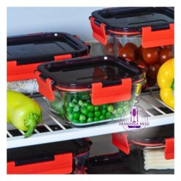 Vas termorezistent patrat cu capac plastic CLICK 0.5 L