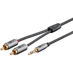 Cablu audio jack stereo 3.5mm la 2 x RCA T-T 3m brodat, Goobay Plus G65289