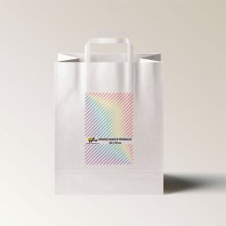 Pungi personalizate fata sau fata verso, 32+16 x 39 cm, hartie alba, maner banda, 80g