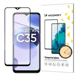 super tough Full Glue Full Glue Full Screen Tempered Glass with Case Friendly Realme C35 Black Frame
