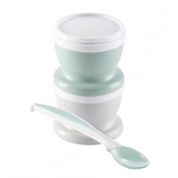 Set 2 recipiente cu capac si lingurita Thermobaby Celadon green