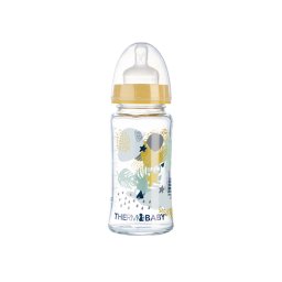 Thermobaby-Biberon din sticla cu gat larg 230ml, tetina silicon, debit mediu