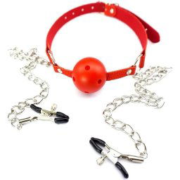 Accesoriu fetish Gag and Nipple Clamps Red