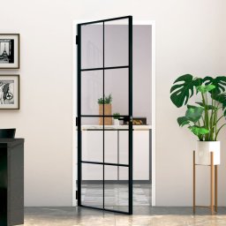 Usa de interior negru 83x201,5 cm sticla securiz./aluminiu slim GartenMobel Dekor