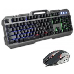 Kit Gaming Interceptor 2, Mouse si Tastatura Metalica, Suport Smartphone, USB, Iluminare LED