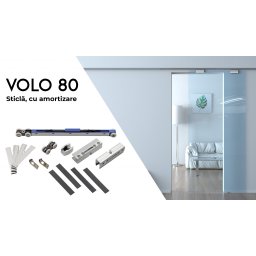 Sistem de glisare pentru usi din sticla pentru interior, model VOLO 80, set pentru 1 usa cu amortizare inclusa, max. 80 kg, grosime max. 10 mm