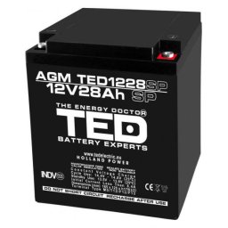 Acumulator AGM VRLA 12V 28A dimensiuni speciale 165mm x 125mm x h 175mm M6 TED Battery Expert Holland TED003430 (1)