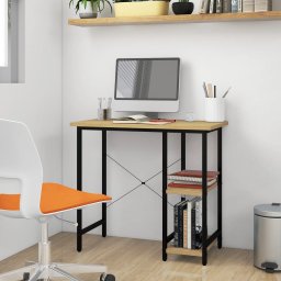 Birou de calculator negru/stejar deschis 80x40x72 cm MDF/metal GartenMobel Dekor